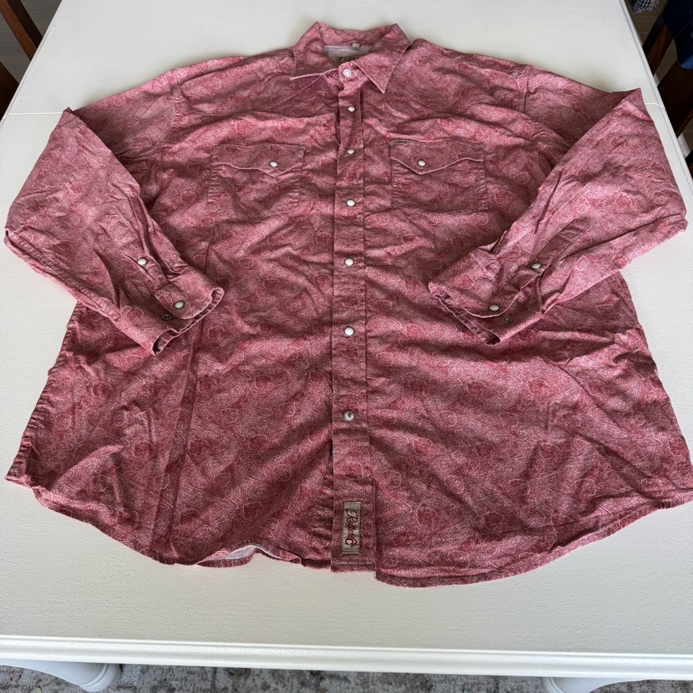 Rafter C Cowboy Pearl Snap Red Paisley Button-Up Shirt Size XXL Cotton Stretch